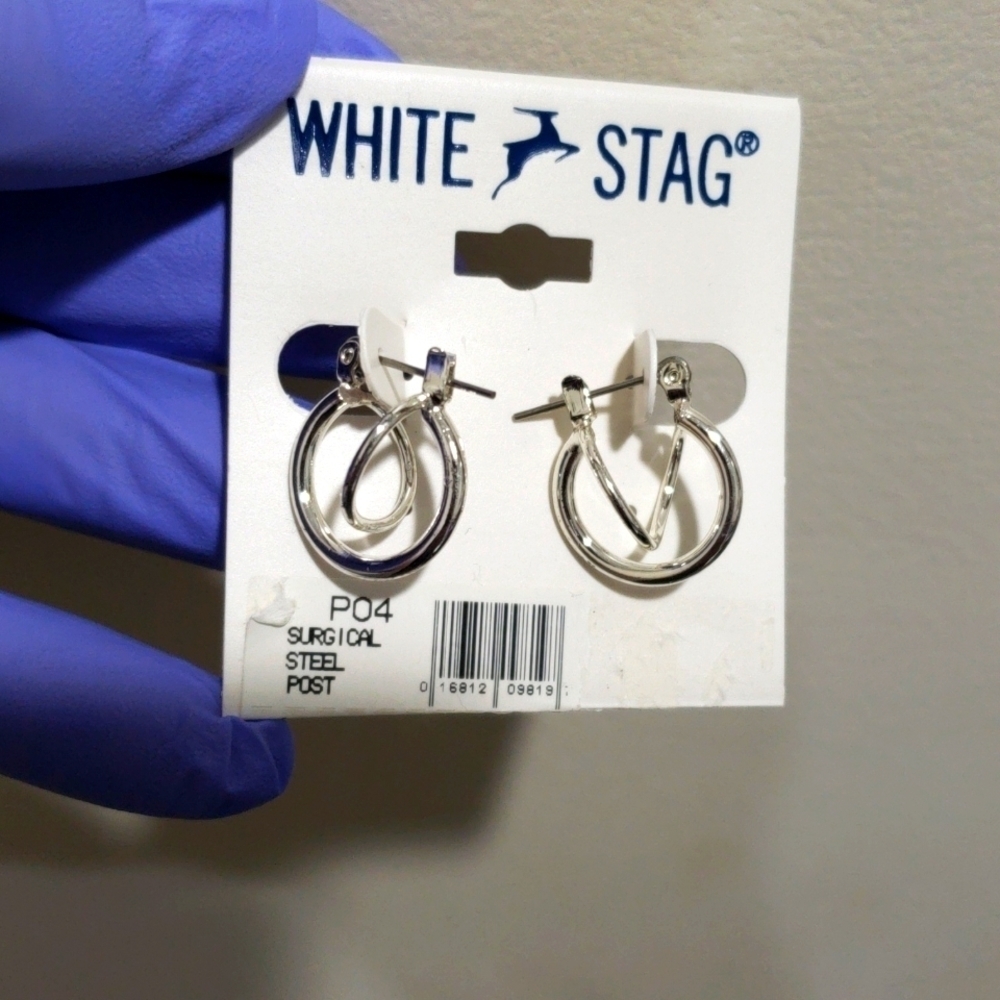 Women's Stylish Polished Silver-tone Double Hoops Design Earrings, 0.75-inch